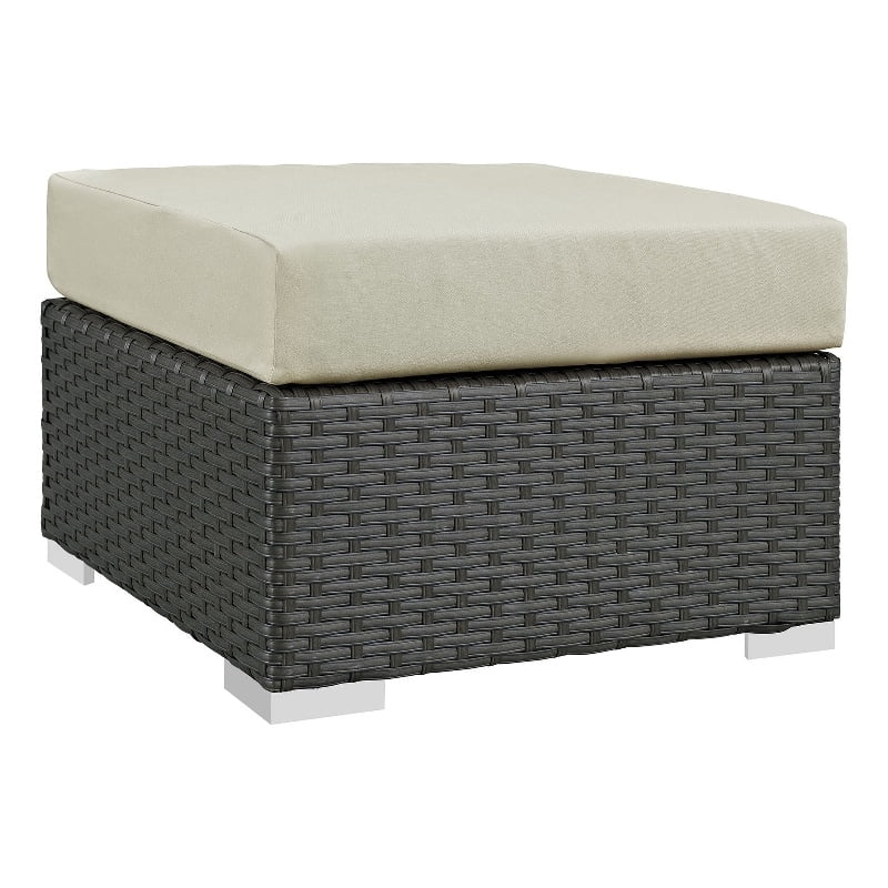 Modway Sojourn Aluminum and Rattan Patio Ottoman in Canvas/Antique Beige