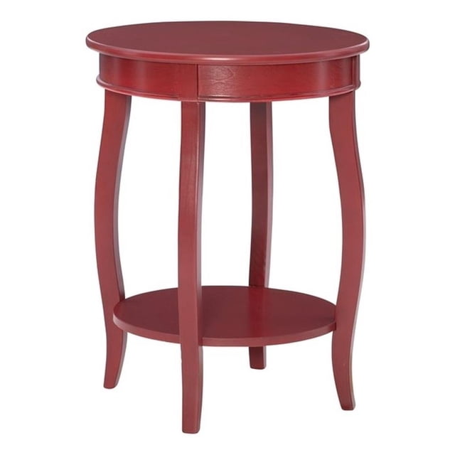Bowery Hill Table d'Appoint Ronde Contemporaine en Bois avec Tablette, Rouge