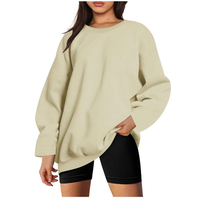 Yuyuzo Chandails Molletonnés Surdimensionnés pour Femmes, Col Rond Décontracté, Manches Longues, Confortables, Mode d'Automne, Chandails à Enfiler