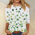 thumbnail image 1 of Mceream T-Shirt de la Saint-Patrick à Manches 3/4 pour Femme, Blouses à Col Rond, Décontracté, Vacances, Trèfle Irlandais, T-Shirts Graphiques, Tunique d'Été Amusante, Hauts de Festival, Grande Taille, Vert G, 1 of 5