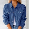 thumbnail image 2 of IROINID Veste en Denim pour Femme à Manches Longues, Couleur Unie, Col à Revers, Manteau, Poches Confortables, Veste en Denim, Manteau, 2 of 8
