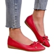 thumbnail image 1 of Dakaela Chaussures Plates pour Femmes, Bout Rond Fermé, Ballerines à Petit Talon Compensé, Nœud, Mocassins Confortables en Cuir à Enfiler pour Femmes, Rouge, Taille 8,5, 1 of 9