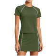 thumbnail image 3 of Sentmoon Ensembles Deux Pièces Jupes Mini pour Femmes Taille Haute Jupe Mini pour Femmes Tendance Couleur Unie Manches Courtes Col Ras du Cou Coupe Régulière Jupes de Tennis pour le Travail et le Bureau P-2TG, 3 of 7