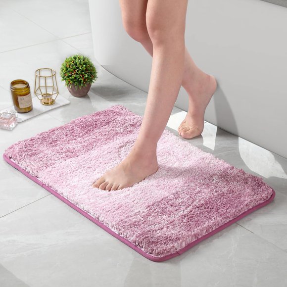 SHIPKEY 1 Pack Bathroom Rugs, Soft and Absorbent Microfiber Bath Mat, Carpet for Bathroom Accessories, for Tub, Shower, and Bath Room, Pink Gradient 20"x32"
