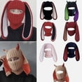 thumbnail image 4 of Fgnfyis Rabbit Ear Hat Autumn and Winter Neck Knitted Hat Bomber Hats BK1, 4 of 6