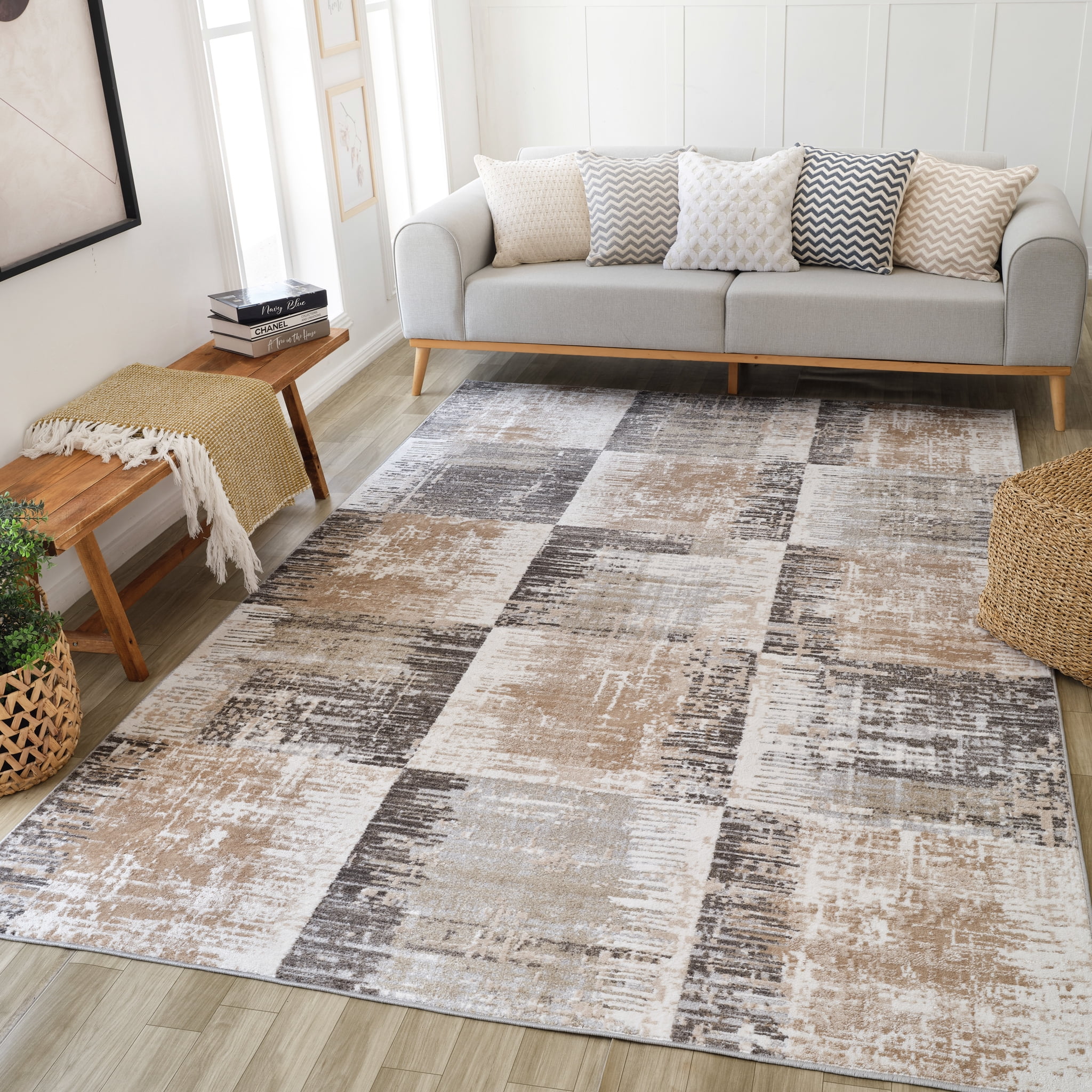Tapis d'interieur abstrait Rug Branch Cadence, marron beige, moderne - Salon, chambre, salle a manger et cuisine