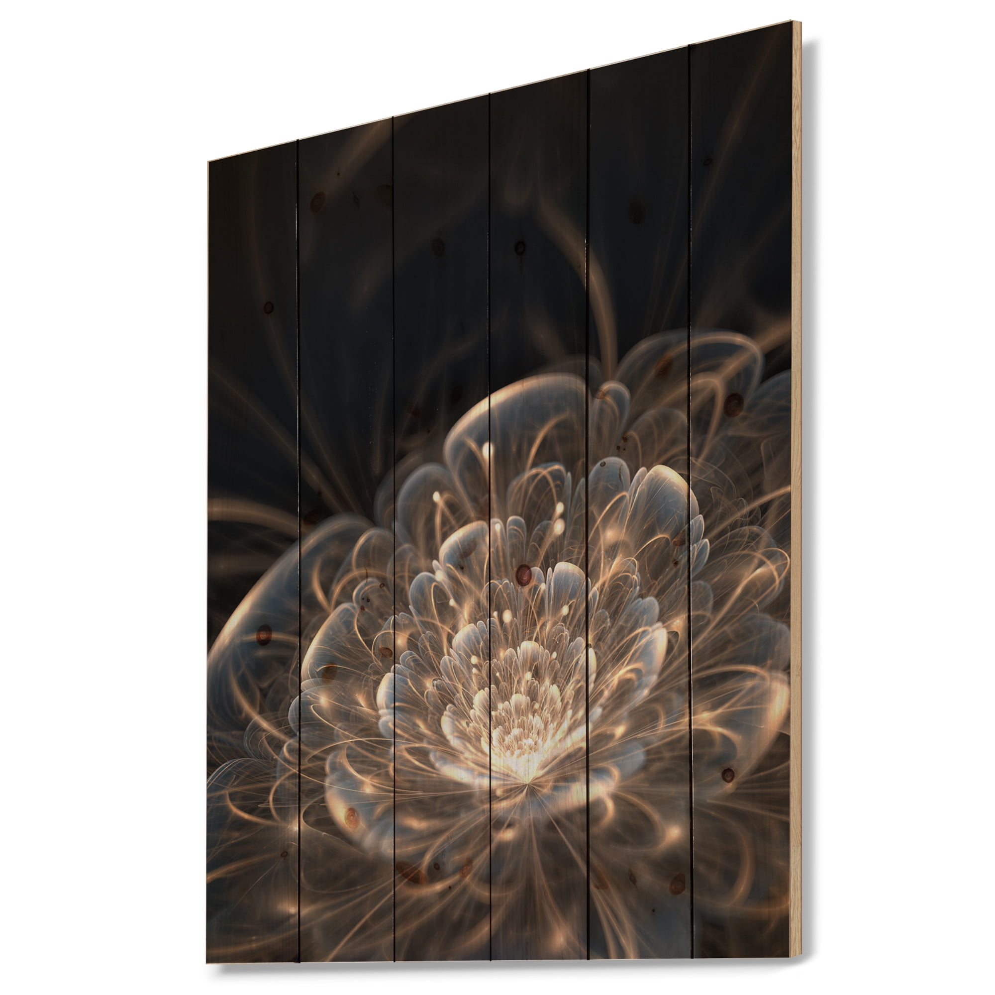 Tableau à toile imprimée florale Design Art Fleur fractale et rayons dorés