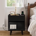 thumbnail image 3 of GUNAITO Nightstand with Charging Station Bedside Table with LED Light Wood Nightstand with Wave Texture Drawers End Table with USB Ports and Outlets for Small Space Black 1pc, 3 of 11