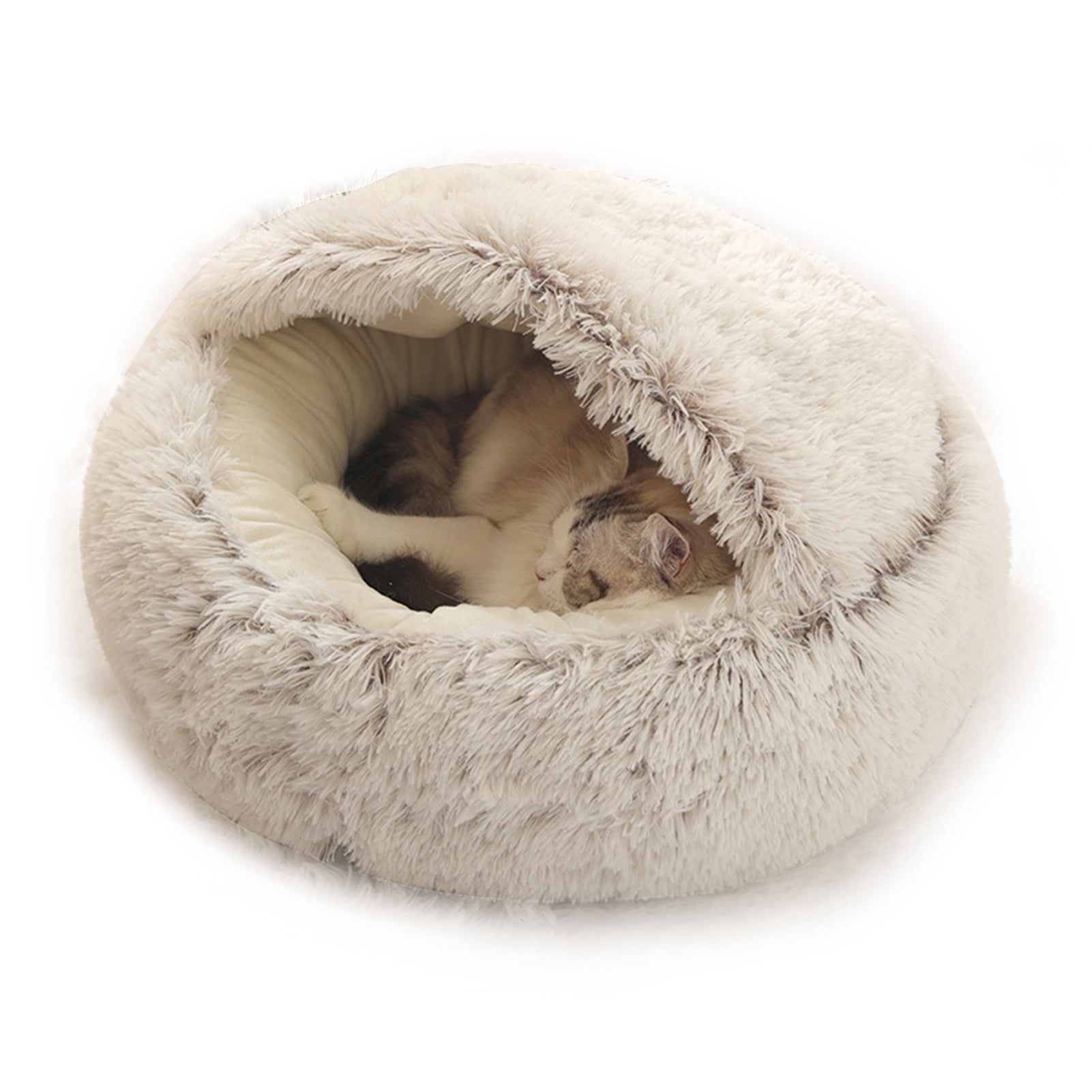 Yeacher 2-in-1 Round Plush Pet Cat Dog Sofa Bed Winter Warm Pet Cat Small Dog Sleeping Nest Cute Fluffy Soft Nest Non Slip Bottom Bed