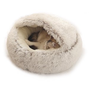 Yeacher 2-in-1 Round Plush Pet Cat Dog Sofa Bed Winter Warm Pet Cat Small Dog Sleeping Nest Cute Fluffy Soft Nest Non Slip Bottom Bed