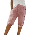 thumbnail image 2 of Womens Summer Woven Striped Patchwork Button Loose Cotton Linen Casual Capris, 2 of 6