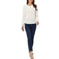 thumbnail image 2 of INSPIRE CHIC Women's Ruffle Neck Long Sleeve Blouse Shirts M White-Solid, 2 of 6