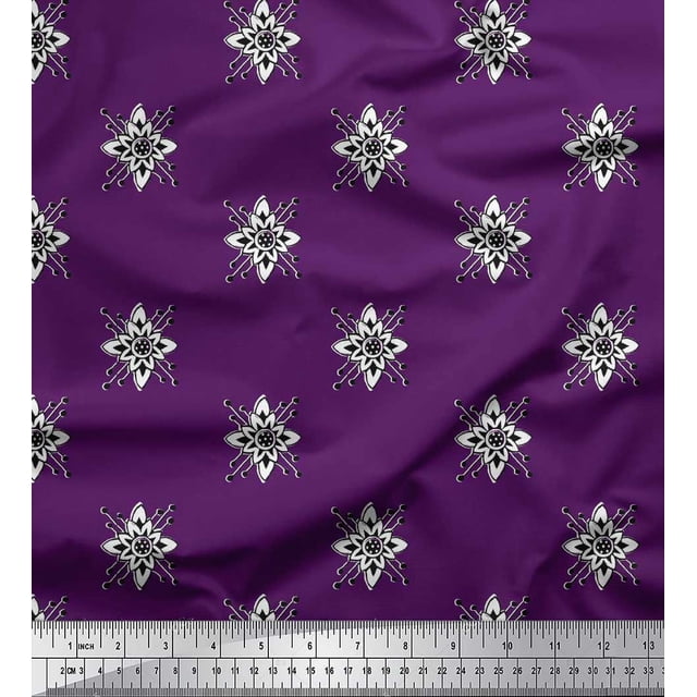 Soimoi Rayon Crepe Fabric Floral Block Print Sewing Fabric Yard 46 Inch Wide