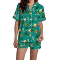 thumbnail image 1 of Pyjama pour Femmes en Satin Imprimé Graphique, Mignon, Tenue de Nuit, Boutons, Hauts à Manches Courtes, Ensembles de Shorts, 1 of 5