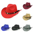 thumbnail image 2 of Jazz Cap Wide Brim Cowboy Style Rivet Roll Up Solid Color Fedora Hat Dress Up Accessory Hat, 2 of 7