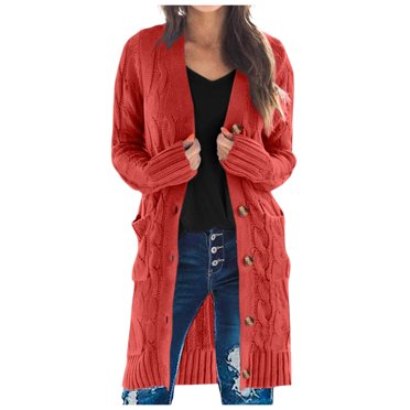 TJAZFJPA Fall Sweater Jackets for Women 2024 3/4 Length Long Sleeve Knit Long Cardigan for Women Fall Winter Open Front Button Sweaters with Pockets Sweater Coats for Women Long Length