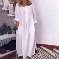 thumbnail image 2 of LLYwey en Solde Robes d'Invitée de Mariage pour Femmes Mode Été Décontracté Manches Longues Uni Lin Longue Robe Nouvelles Robes Décontractées Blanc TTG, 2 of 9
