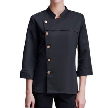Unisex Chef Coat Jacket Summer Cooker Long Sleeve Uniform Catering Chef Clothing Breathable Workwear for Hotel kitchen Service Bakery , Black , XL