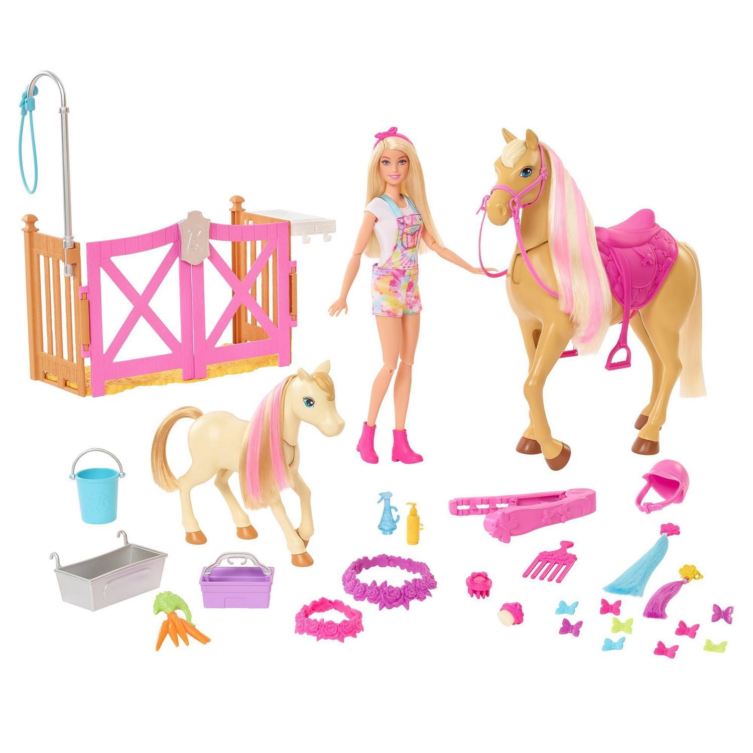 Barbie Coffret Toilettage Chevaux avec Poupée, Chevaux et Accessoires