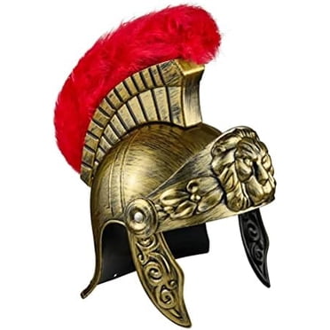 Casque Romain avec Plume de Plumes Rouges, Casques de Costume de Gladiateur Grec, Casque de la Légion de Troie, Costume de Cosplay de Guerrier Romain Doré Accessoire Parfait pour Hommes et Femmes, Taille Unique