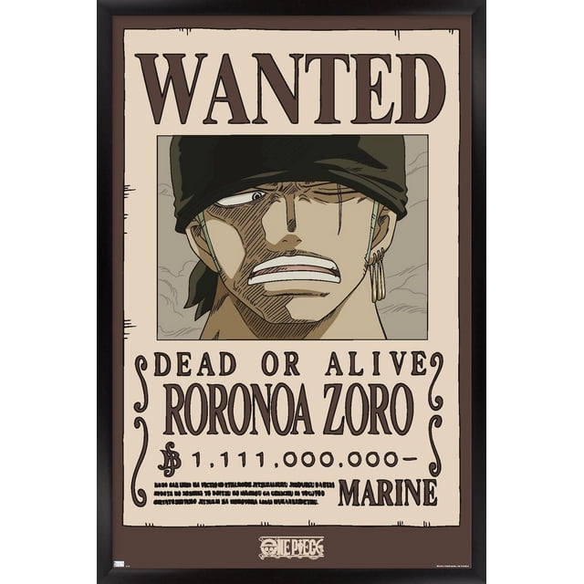 One Piece - Roronoa Zoro Wanted Poster Wall Poster, 22.375" x 34" Framed