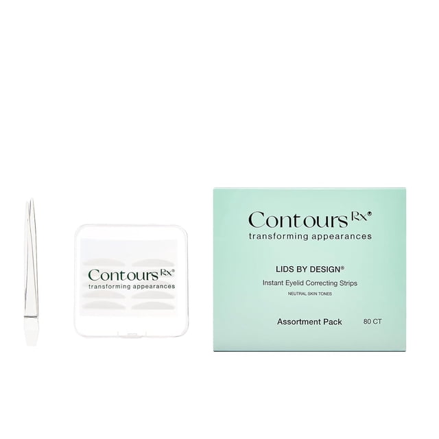 Contours Rx Lids by Design - Medical Grade Eyelid Correcting Strips for Heavy, Hooded, & Droopy Lids - Transparent, Anti-Aging, and Hypoallergenic Eyelid Tape - (4mm - 7mm) Assortment Pack, 80ct