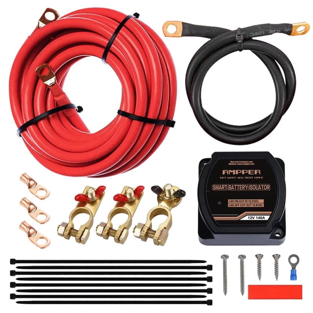 12V 140Amp Dual Battery Isolator Kit, Ampper Battery Voltage Sensitive Relay (VSR) Smart Battery Isolator Kit for Car, Vehicle, RV, ATV, UTV and Boat