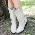 thumbnail image 2 of Kcodviy Bottes Mi-Hautes d'Hiver à Enfiler pour Femmes, Bottes Mi-Hautes pour Dames d'Extérieur à Fleurs, Chaussures à Talons Carrés Mi-Hautes pour Femmes, Mi-Hautes pour Femmes, Mi-Hautes pour Femmes, 2 of 6