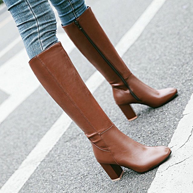 LSLJS Bottes d'Équitation Style Western pour Femmes, Décontractées, Chaudes, Hauteur Genou, à Talons, Tige Mi-Haute, Chaussures, Bottes Mi-Mollet pour Femmes, Bottes pour Femmes