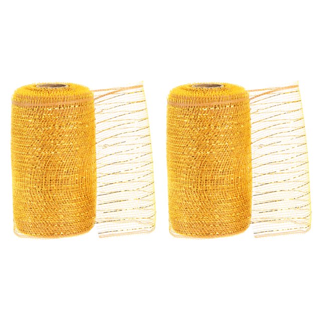 Unique Bargains 2pcs Decorative Mesh, 5.9in x 10 Yard Mesh Ribbon Roll Foil Metallic for Christmas Tree Decoration, Gold