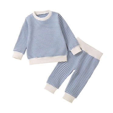 AherBiu Baby Boy Clothes Fall Striped Long Sleeve Crewneck Pullover Tops with Pants Unisex Toddler Sets