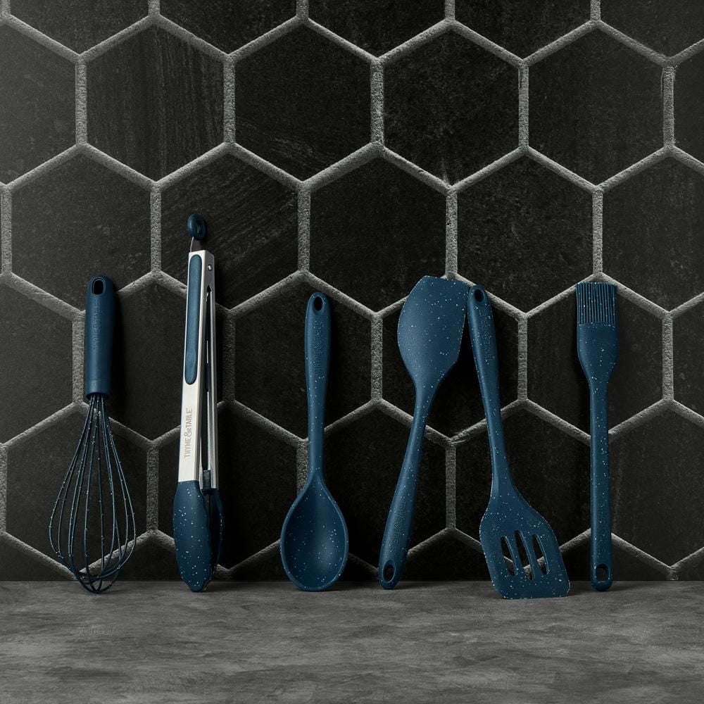 Thyme & Table Cuillère de cuisine en silicone Bleu moucheté