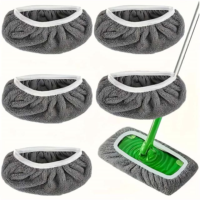Tampons de Rechange pour Vadrouille Plate, Lot de 5, Couvre-Lingettes en Microfibre Réutilisables pour Vadrouille Humide et Sèche pour le Nettoyage des Planchers, Convient aux Vadrouilles Plates Ménagères pour Planchers de Carreaux, Bois et Stratifié (Tailles P et M)