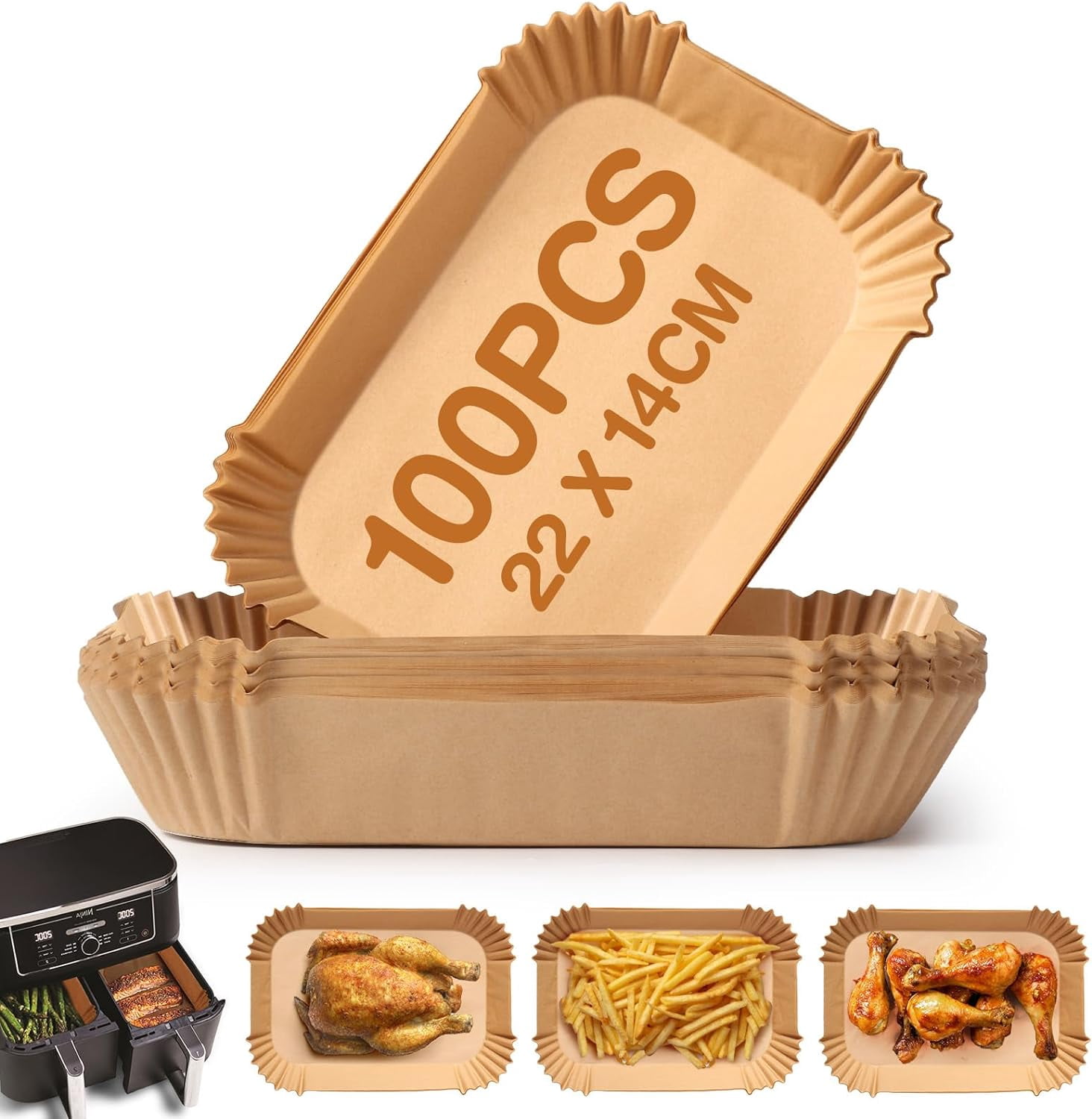 100 Pieces 22x14cm Air Fryer Parchment Paper, Air Fryer Cooking Paper, Non-Stick Disposable Paper Liners