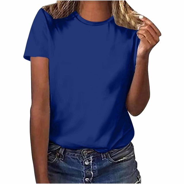 Timegard short sleeve top for women with a crew neck and solid color design, styled casually with denim shorts. This basic tee blouse offers a loose, comfortable fit, ideal for layering with cardigans or jackets. Suitable for pairing with jeans, leggings, or slacks for spring, summer, and fall wear.