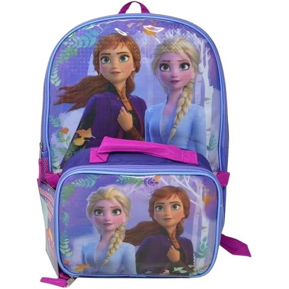 Disney Frozen Elsa & Anna 16" Backpack with Rectangle Lunch Bag, Multicolored