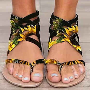 LSLJS Womens Flip Flops Casual Summer Gladiator Crisscross Strappy Flat Sandals Roman Sandals with Zipper