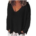 thumbnail image 1 of Pompotops T-Shirt Décontracté à Manches Longues Col en V Uni pour Femmes Blouse Gégulaire Pull, 1 of 4