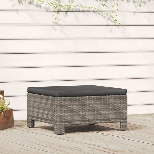 vidaXL Garden Footrest with Cushion Grey Poly Rattan