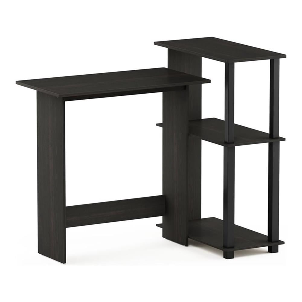 Pemberly Row Wood Corner Computer Desk with Bookshelf in Espresso/Black