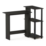 Pemberly Row Wood Corner Computer Desk with Bookshelf in Espresso/Black