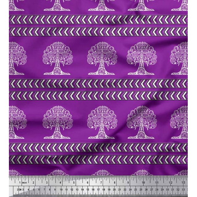 Soimoi Rayon Crepe Fabric Arrow & Tree Block Print Sewing Fabric Yard 46 Inch Wide