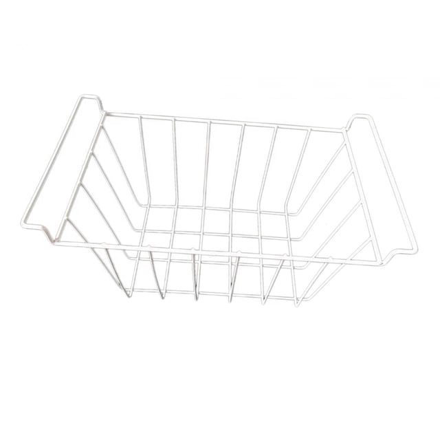 Refrigerator Freezer Basket Freezer Pantry Organization with Handles, a deep wire storage basket made of sturdy metal, shown in a white finish. Designed for organizing freezer or pantry items, it measures 40cmx22.5cmx20cm and features integrated handles for easy carrying. Suitable for storing food, bottles, condiments, and more in home, apartment, or dormitory settings.