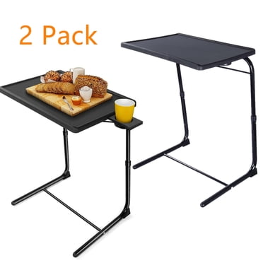 Lot de 2 Plateaux TV Réglables, Plateau de Souper TV Multifonction Pliable sur Lit et Sofa avec Porte-Gobelet, 6 Réglages de Hauteur et 3 Angles d'Inclinaison