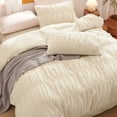 thumbnail image 4 of Nayoroom 3 Pieces Beige Ruched Duvet Cover Set Bed Set Boho Shabby Chic Bedding Set for Bedroom Soft Fluffy Ruffle Comforter Cover Set with Pillowcases,Queen Size, 4 of 5