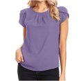 thumbnail image 1 of Chemise Décontractée pour Femme en Chiffon Uni à Manches Courtes et Col Rond, Blouse à Manches Courtes (Violet, 2TG), 1 of 5