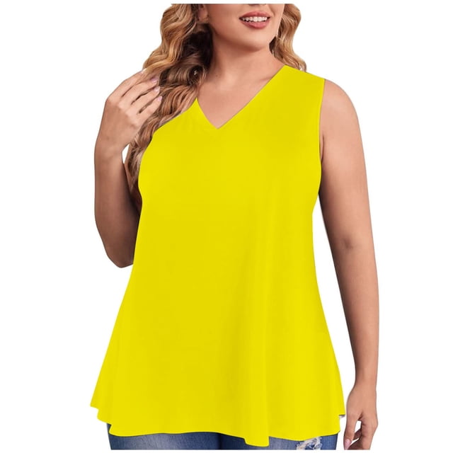 Birdeem Débardeur pour Femmes Mode Grande Taille Col en V T-Shirt Sans Manches Ample
