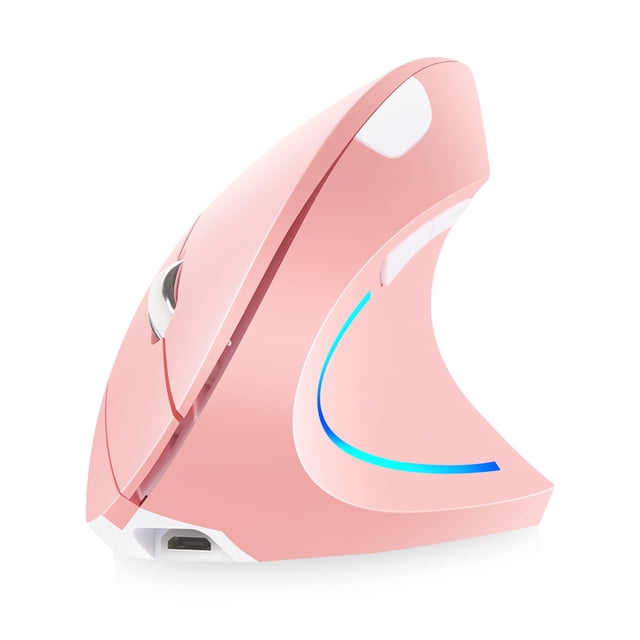 yeacher Souris Verticale Ergonomique Rose Sans Fil avec Éclairage RVB, 3 Réglages DPI, Rechargeable, Double Mode 2.4G et Bluetooth 5.1