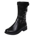thumbnail image 2 of Bmisegm Bottes Rétro pour Femmes à Fermeture Éclair, Talon Carré, Couleur Unie, Tige Mi-Haute, Bout Rond, Chaussures Noires 8, 2 of 4