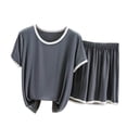 thumbnail image 2 of Jovati Ensemble de Pyjama pour Femmes, Haut à Manches Courtes en Modal avec Shorts à Taille Élastique, Coupe Décontractée, Col Ras du Cou, Jambe Grand, Ventilé, pour l'Été et le Printemps, 2 of 6